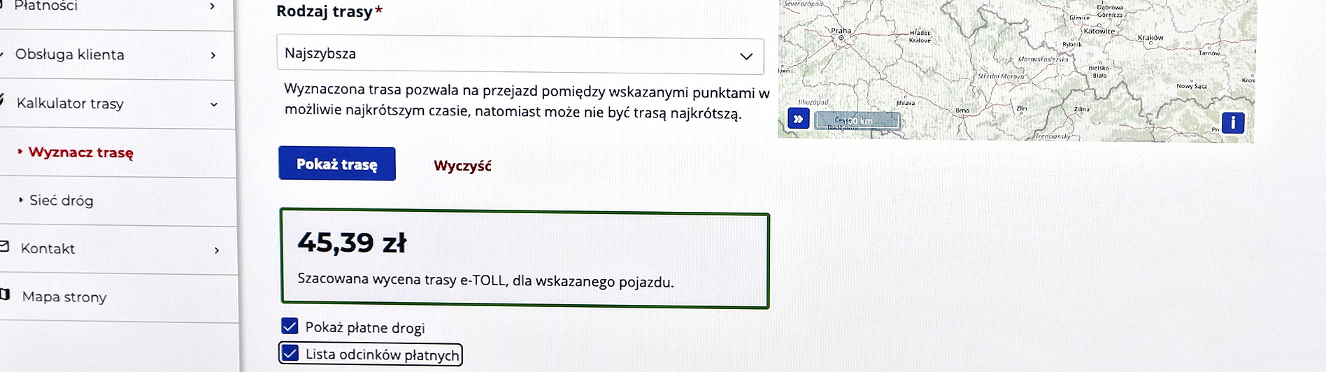etoll wycena trasy