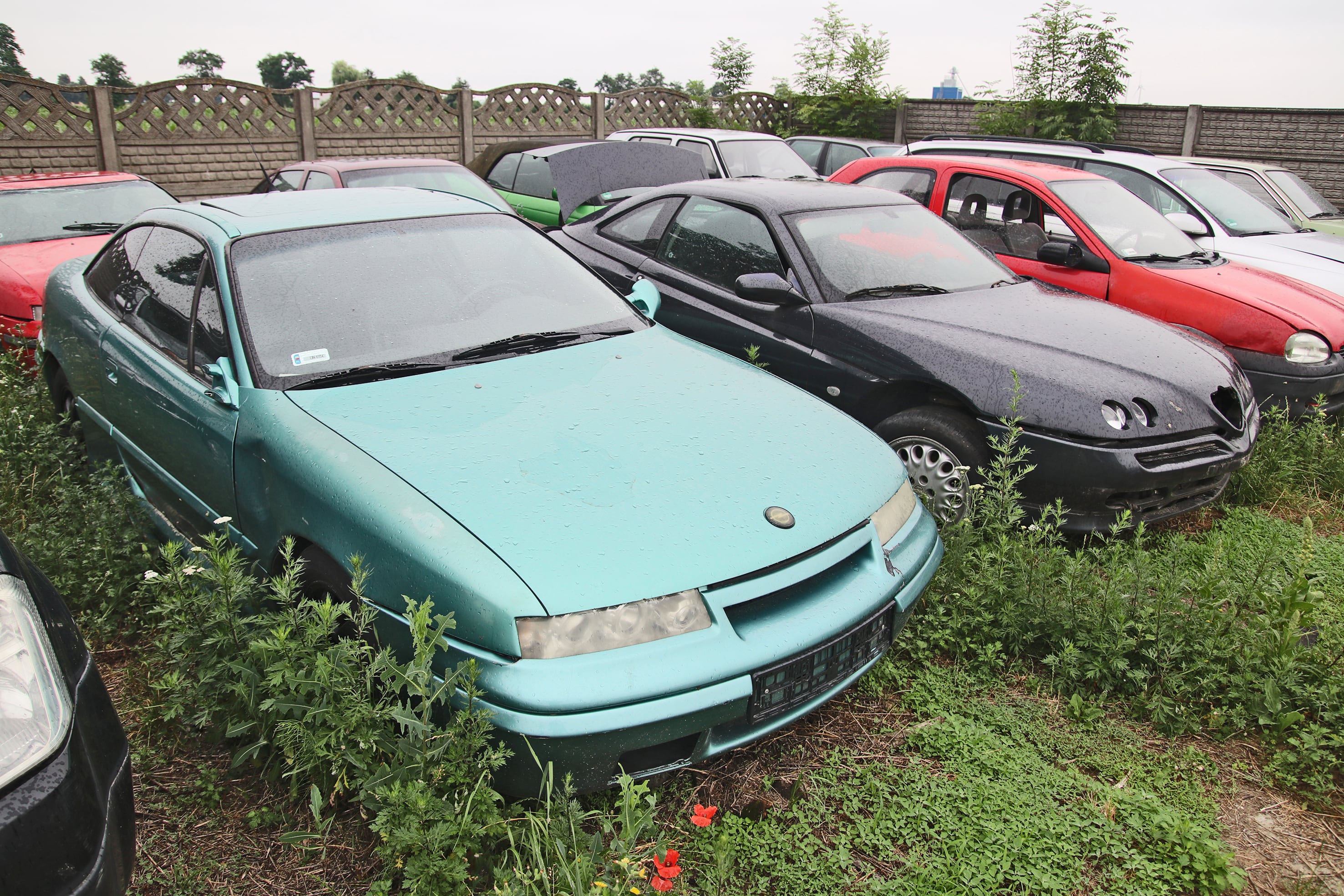 parking z wrakami samochodów