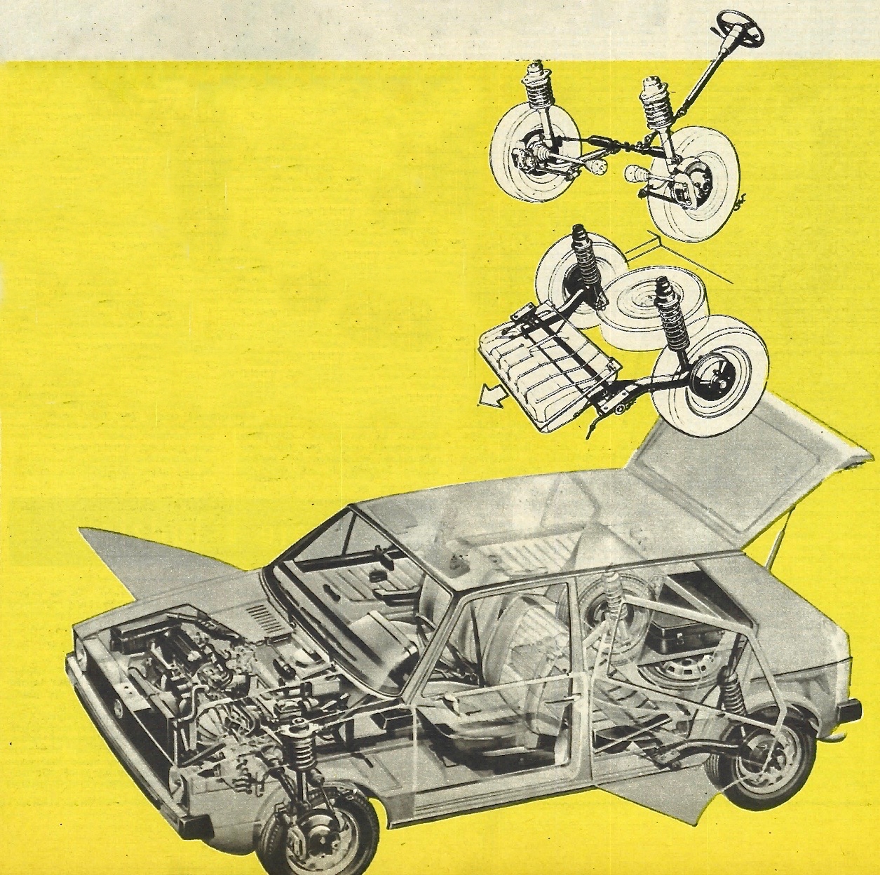 Volkswagen Golf 1 rysunek anatomiczny pojazdu