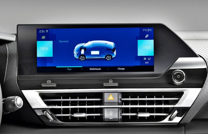 Citroën ë-C4 – wyświetlacz w konsoli naładowanie baterii