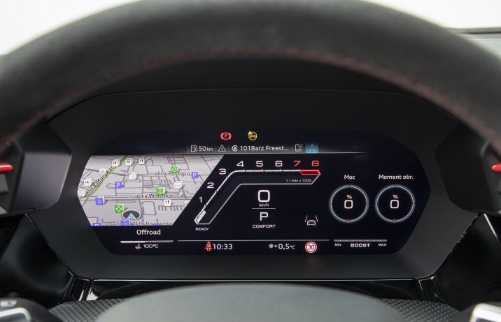 Audi RS 3 Sportback (2022) – cyfrowe wskaźniki