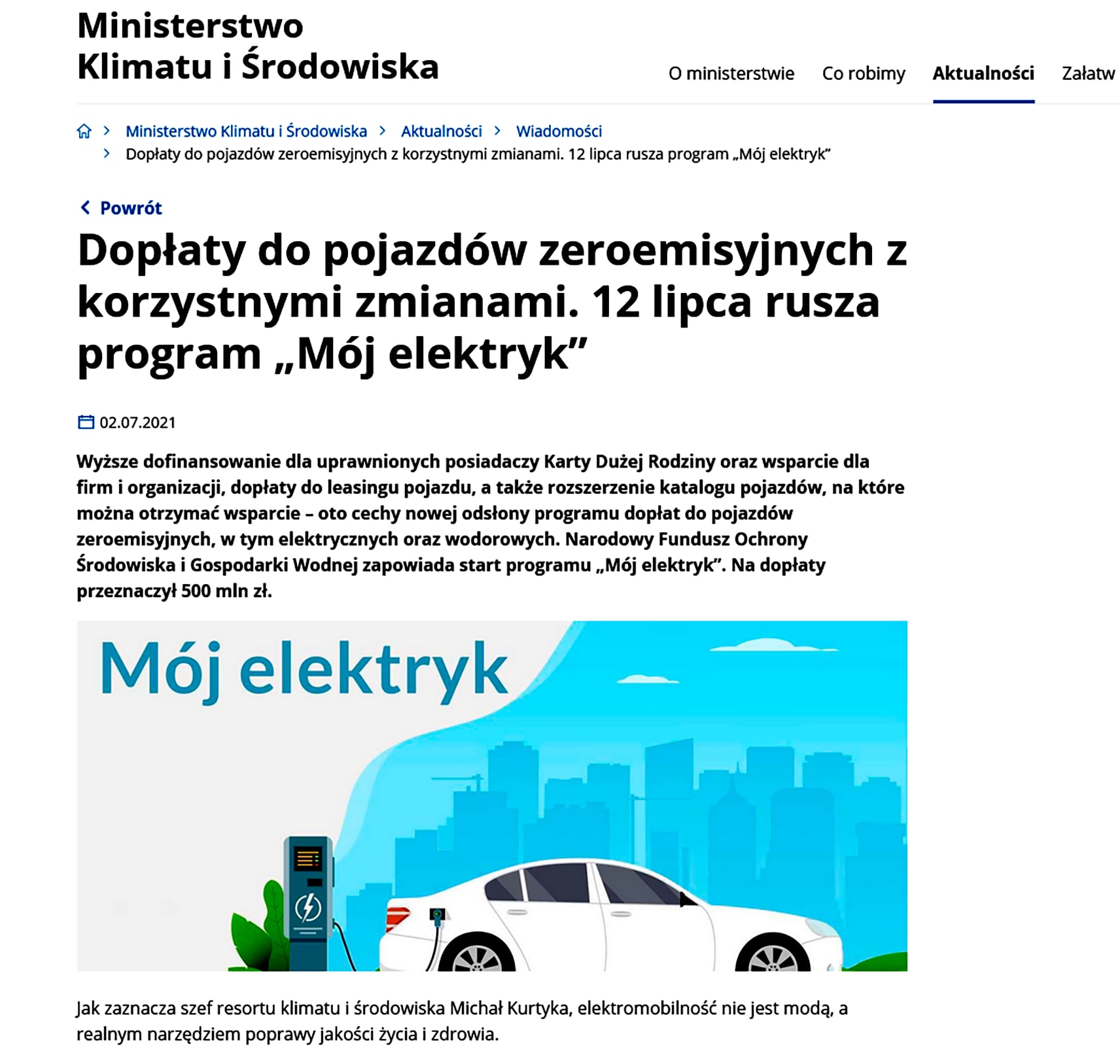 Screenshot 2022-03-14 at 16-58-30 Dopłaty do pojazdów zeroemisyjnych z korzystnymi zmianami 12 lipca rusza program „Mój ele[...]