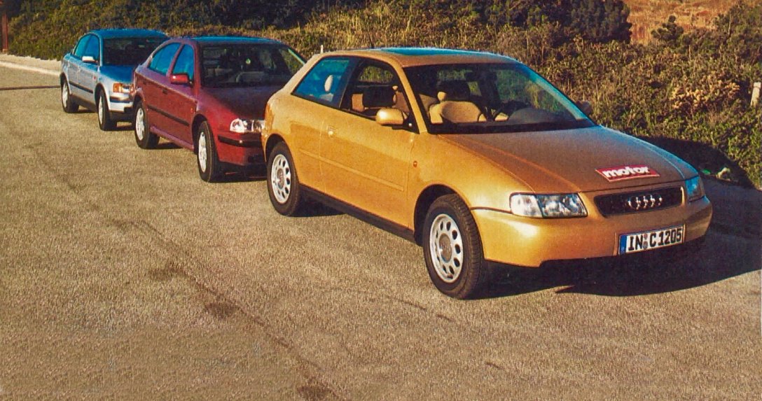 Audi A3, Skoda Octavia, Volkswagen Passat na drodze żwirowej ustawione jeden za drugim