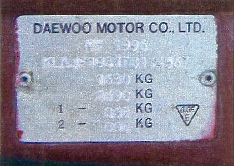 Daewoo Espero tabliczka znamionowa