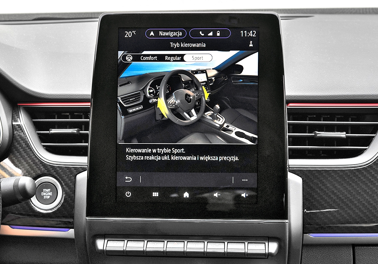 Renault Arkana E-Tech 145 R.S. Line – wyświetlacz z trybami jazdy