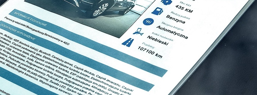 wywieszka z cena auta w komisie