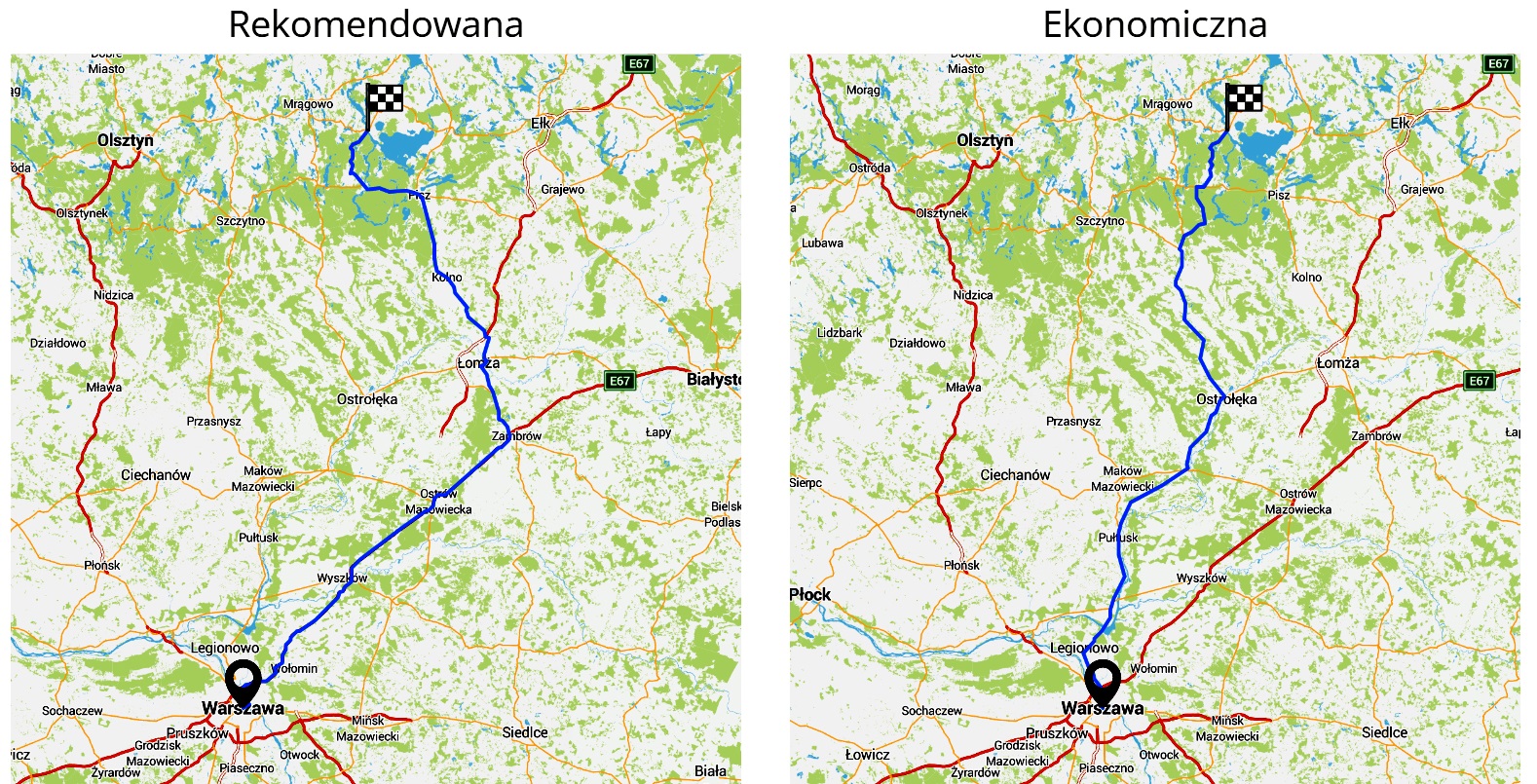 Trasa Warszawa-Mikołajki