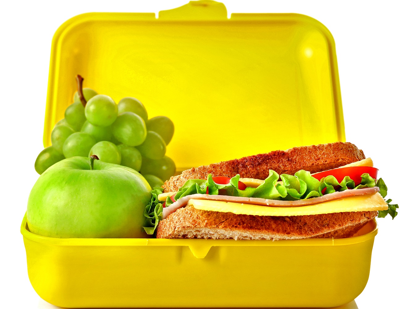 pudelko z kanapkami i owocami