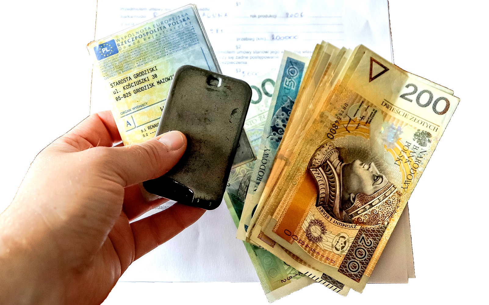 dokumenty kluczyki do auta pieniadze