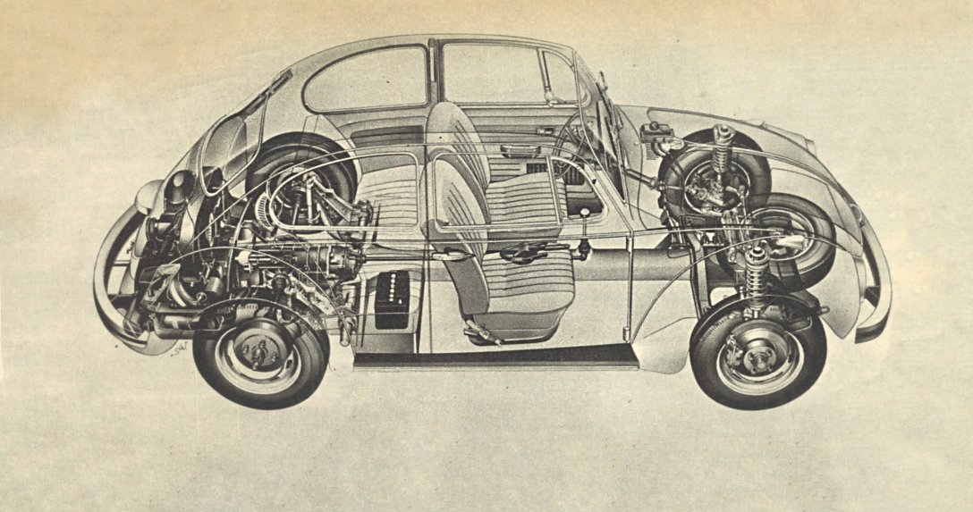 Volkswagen Garbus rysunek widok z boku z zawieszeniem