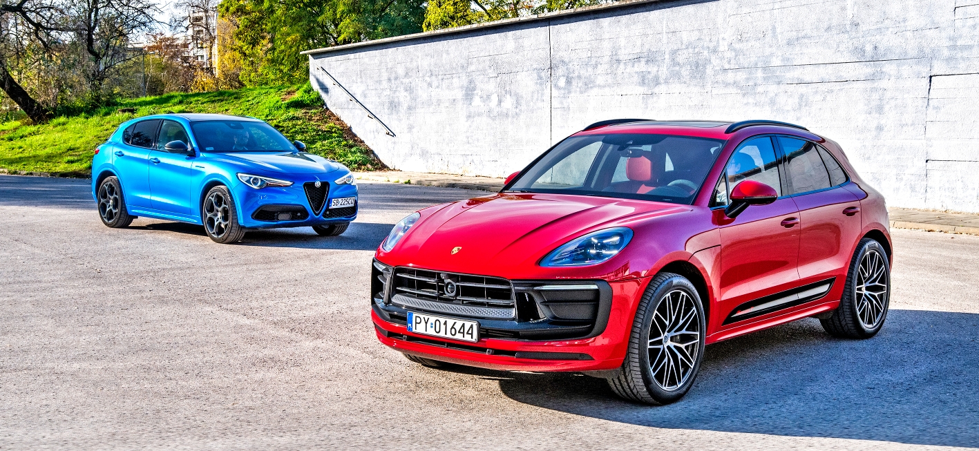 Alfa Romeo Stelvio 2.0 GME Turbo i Porsche Macan T – przody statycznie