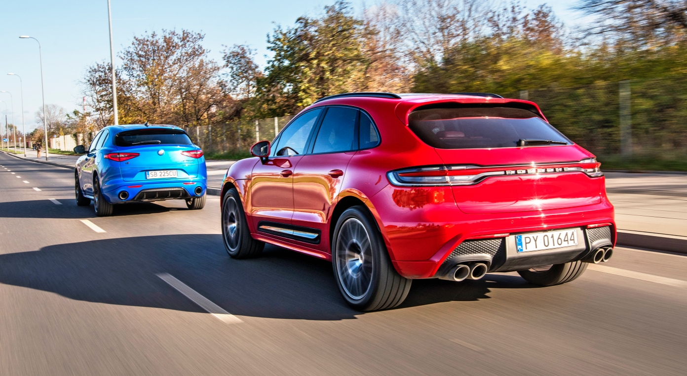 Alfa Romeo Stelvio 2.0 GME Turbo i Porsche Macan T – tyły w ruchu