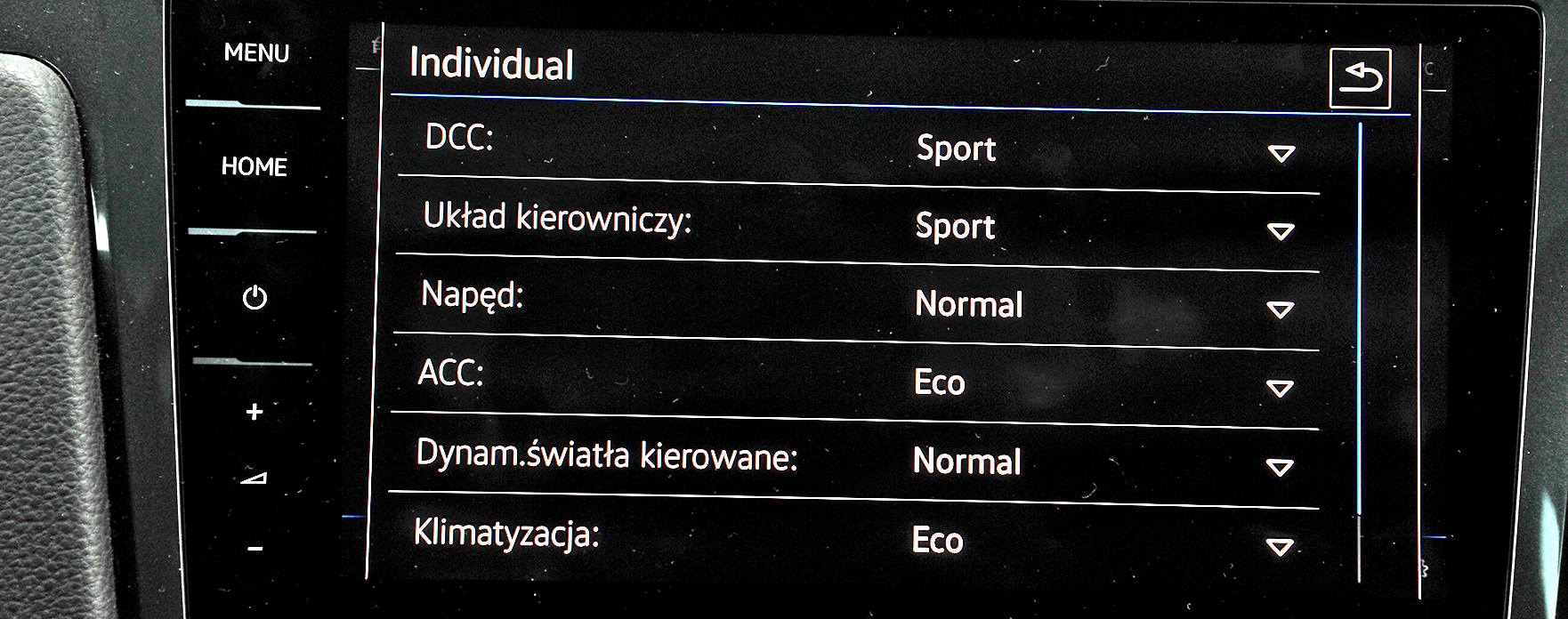 konfiguracja trybu jazdy