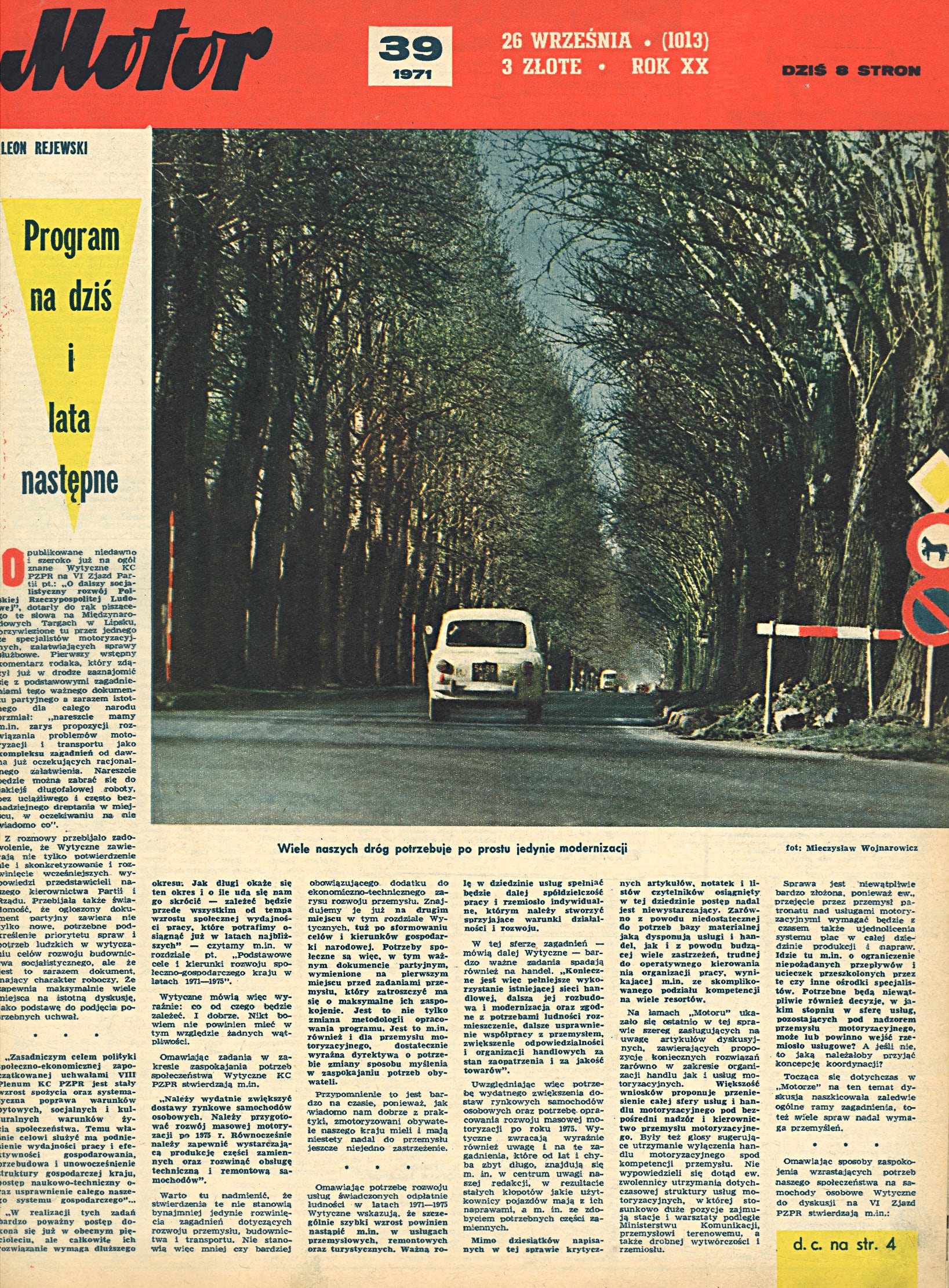 „Motor” numer 39 z 26 września 1971 roku okładka