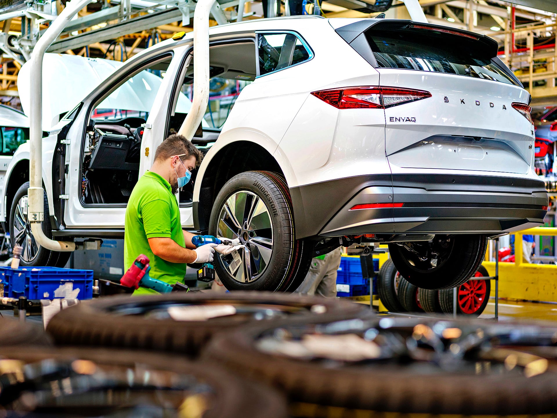 Skoda Enyaq na linii produkcyjnej