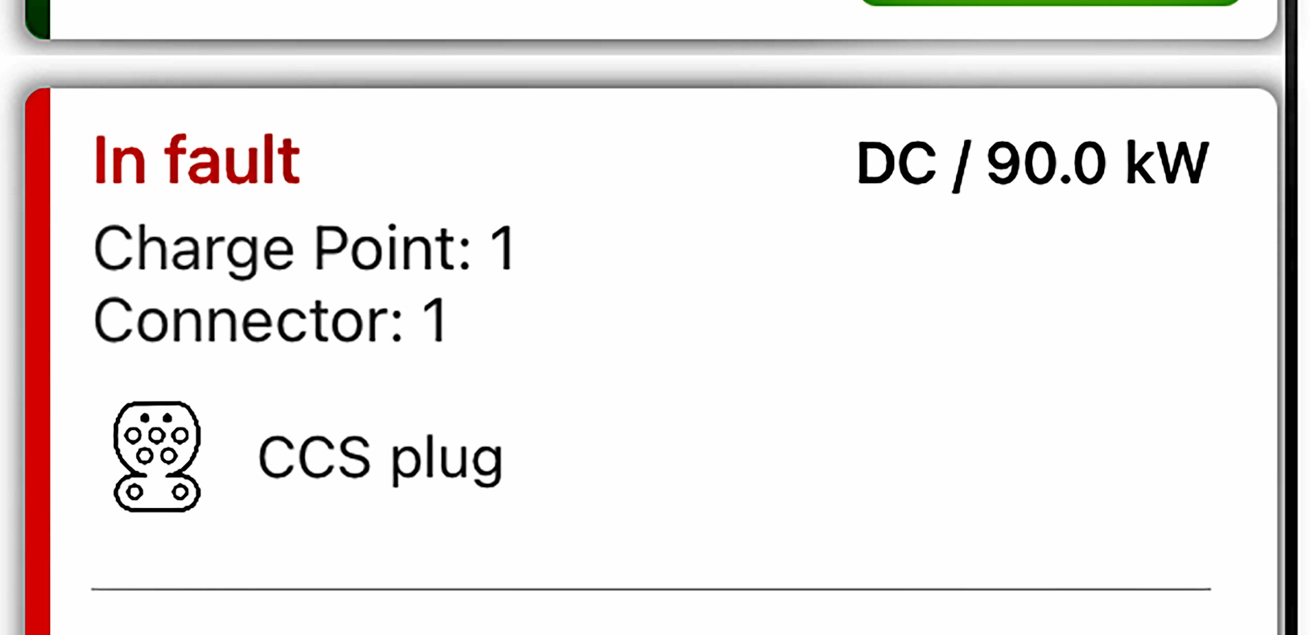 informacja na aplikacji o niesprawnej ladowarce