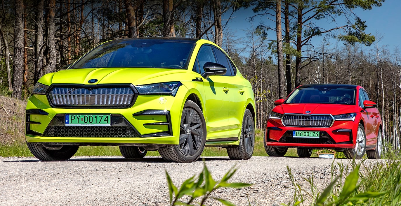 Skody Enyaq Coupe RS i 80 przody
