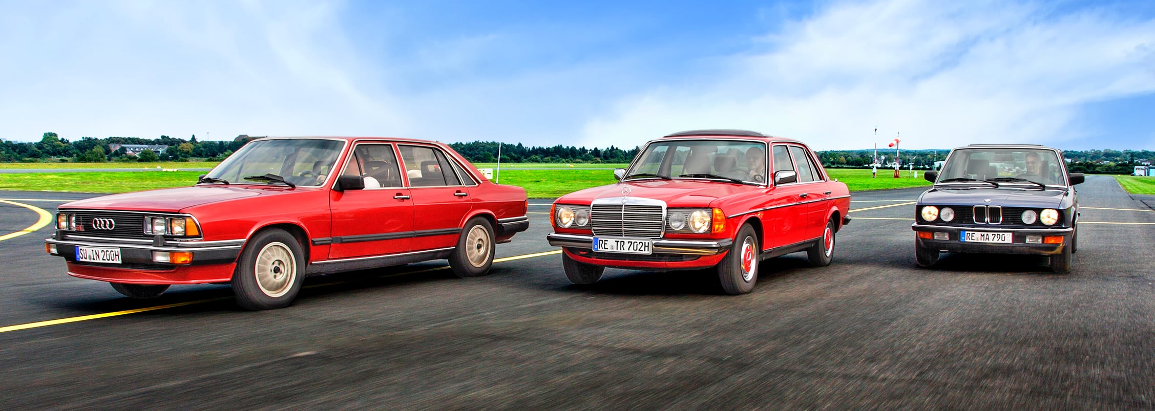 Audi 200 5E BMW 525i Mercedes 230 E – przody