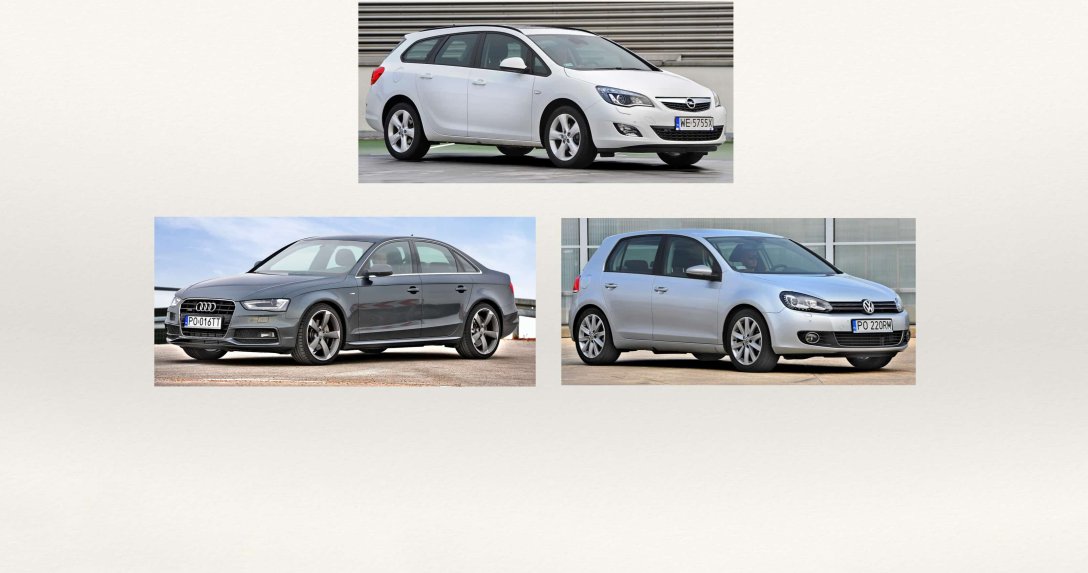 Używane Opel Astra, Audi A4 i Volkswagen Golf – przody