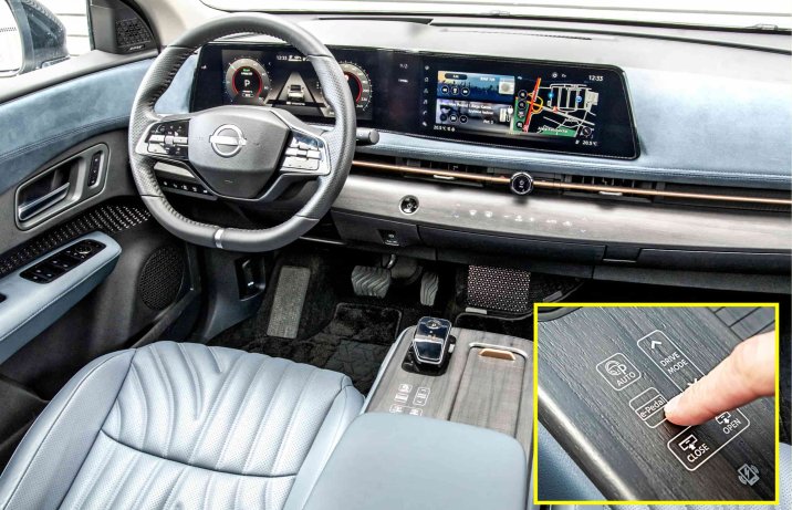 Nissan Ariya Evolve + e-4ORCE – deska rozdzielcza, przycisk e-Pedal