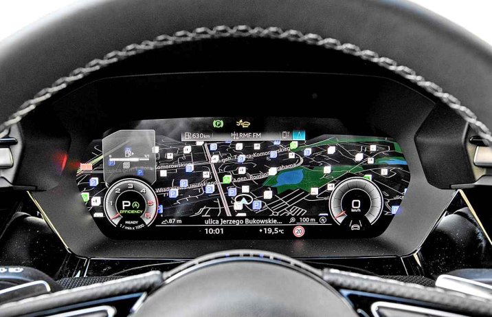 Audi A3 Limousine 35 TDI S tronic S line (2024) – wnętrze, wskaźniki, mapa