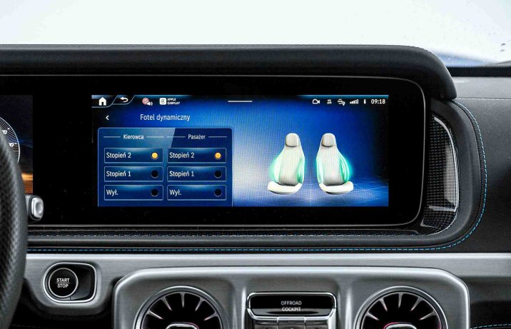 Mercedes G 580 EQ – wnętrze, ekran, ustawienia foteli dynamicznych