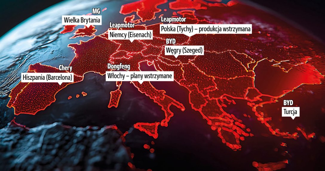 mapa Europy z inwestycjami chińskich koncernów samochodowych