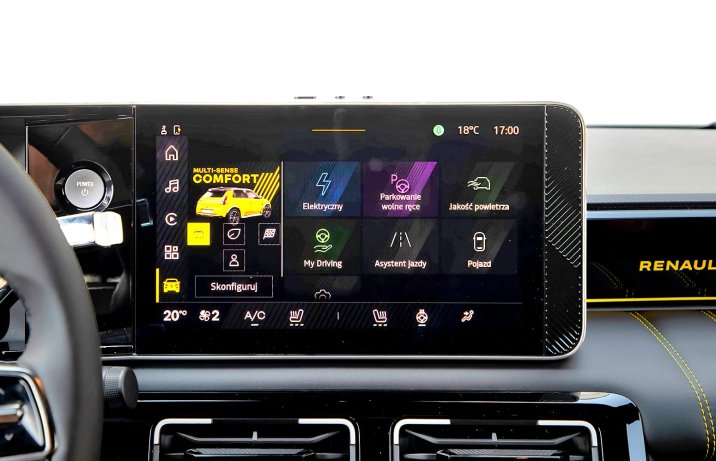 Renault 5 E-Tech 150 KM comfort range iconiq cinq 2025 – ekran centralny z menu