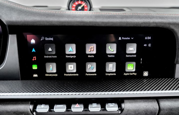 Porsche 911 992 (VIII) FL GT3 Weissach – wnętrze, ekran centralny, menu multimediów