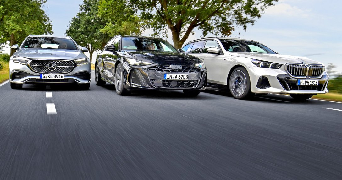 Audi A6 Avant, BMW serii 5 Touring, Mercedes klasy E Kombi (2025) – test, porównanie – przody