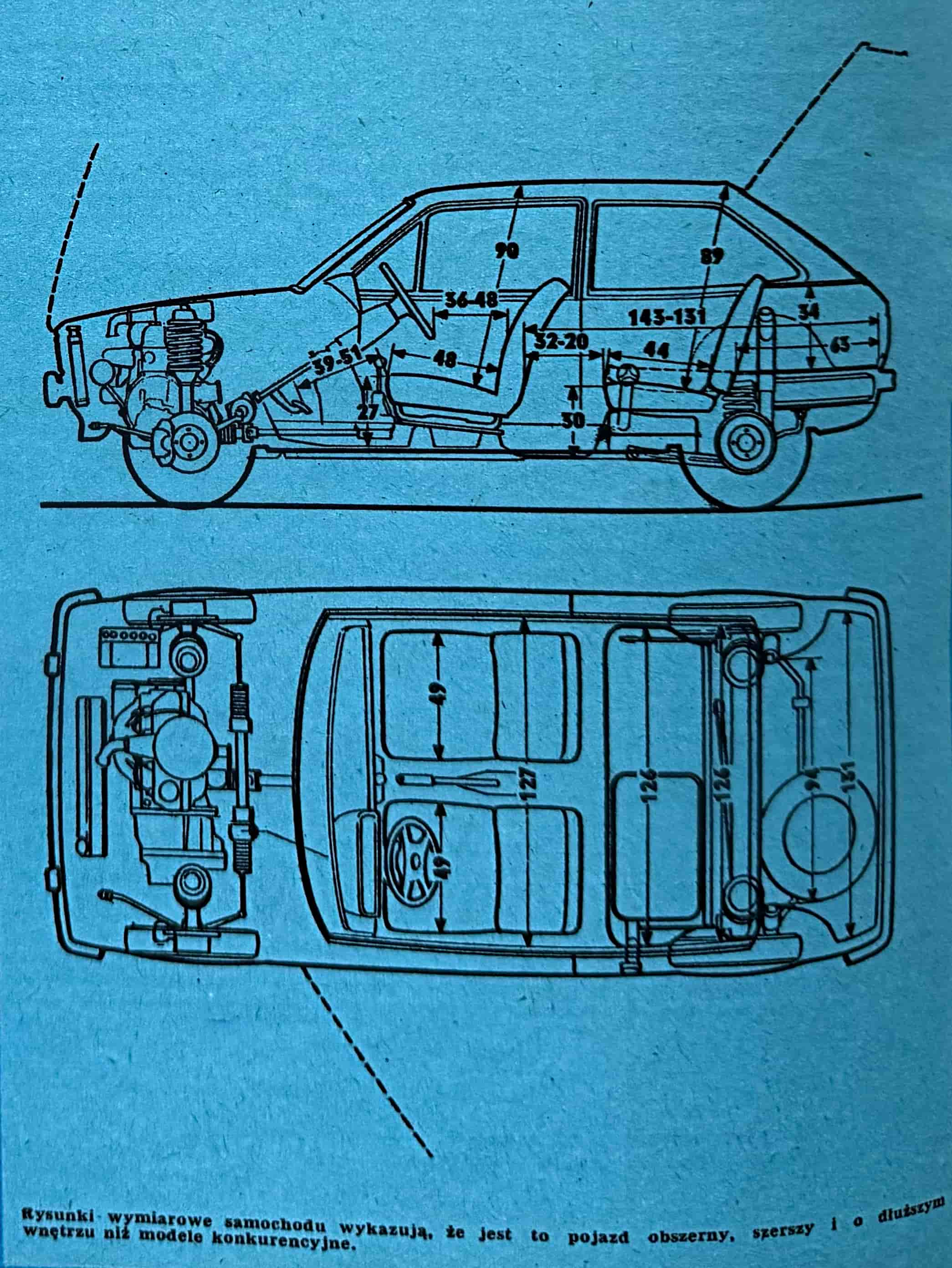 motor numer 43 z 1976 roku Ford Fiesta rysunki techniczne, wymiary